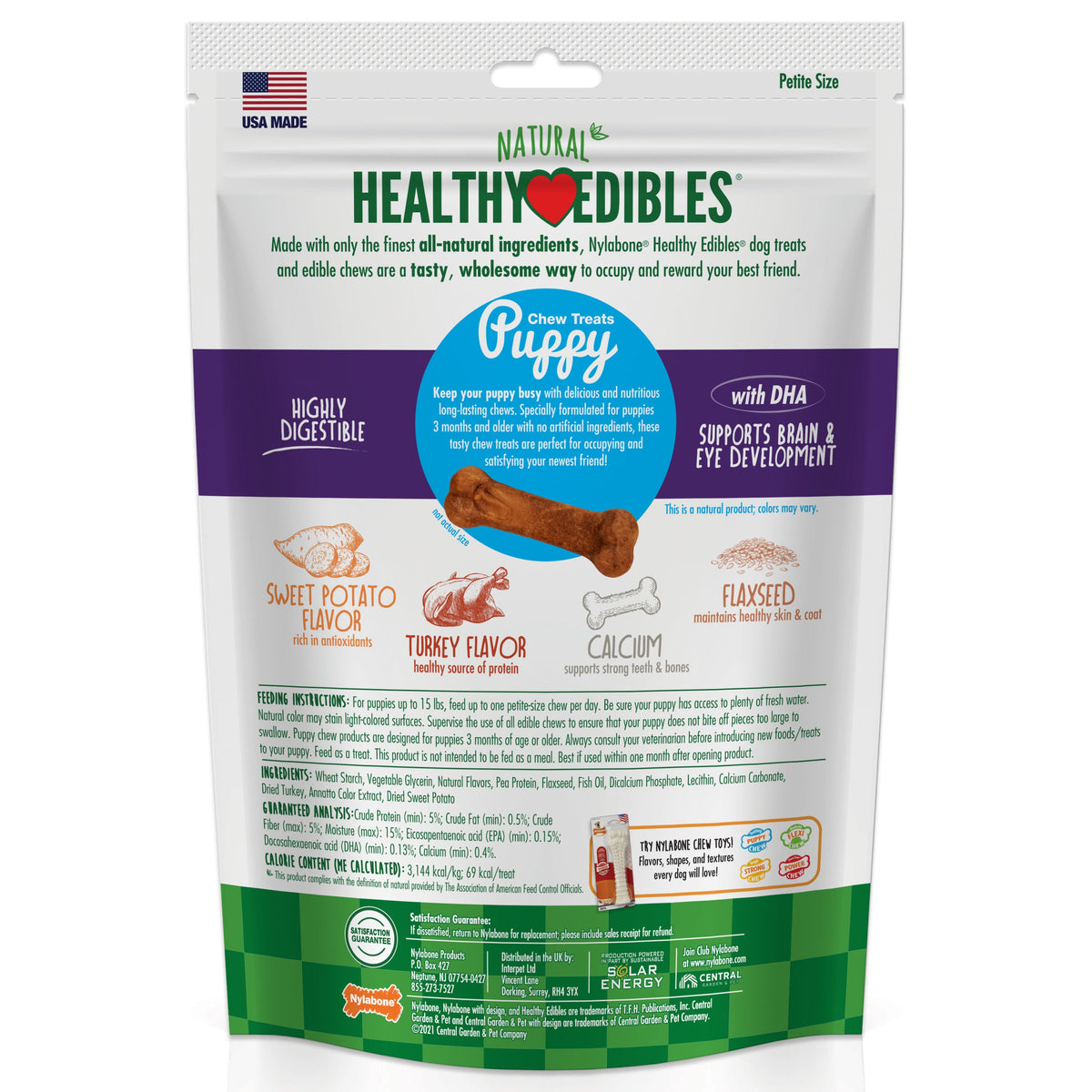 Nylabone Healthy Edibles Puppy Turkey Sweet Potato Dog Chew Treats Turkey Sweet Potato, XS/Petite Up To 15 Lbs. 16 ct