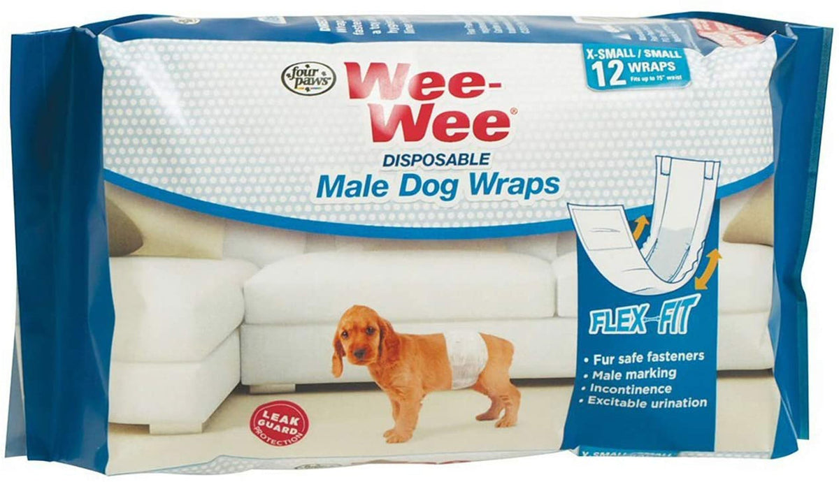 Four Paws Wee Wee Disposable Male Dog Wraps X-Small/Small 12pk