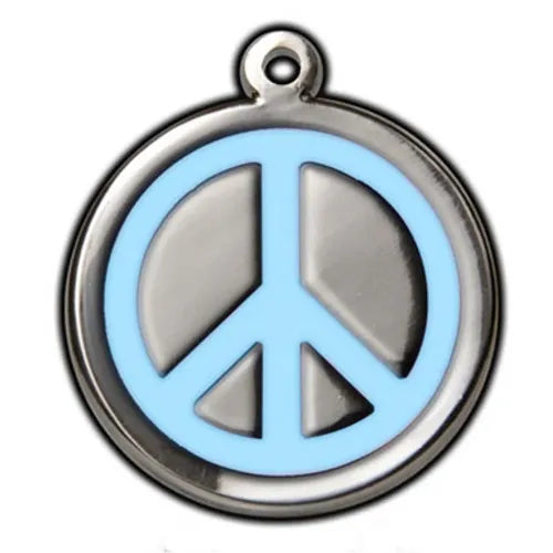 Sky Blue Peace Sign Dog ID Tag - With Engraving
