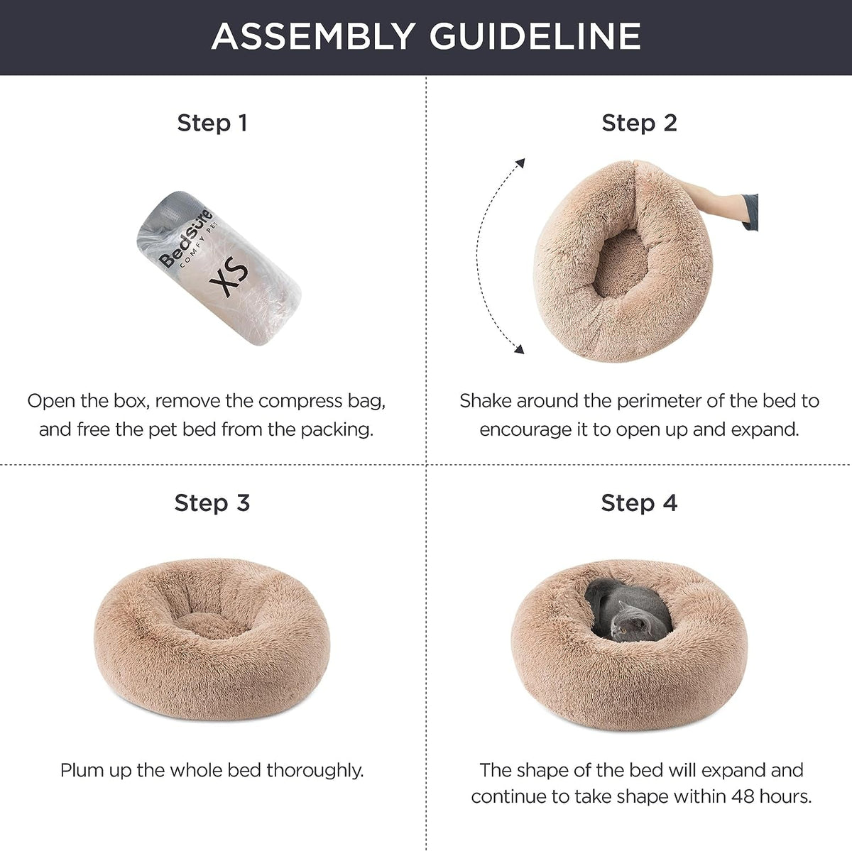 Anti-Slip round Fluffy Plush Faux Fur Pet Bed