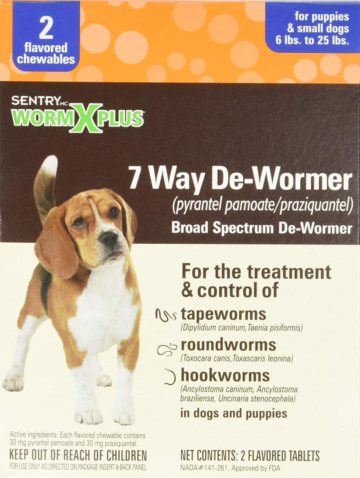 SENTRY Worm X Plus 7 Way De-Wormer Small Dog 2ct
