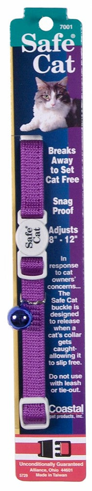 Coastal Safe Cat Adjustable Snag-Proof Nylon Breakaway Collar Purple 3/8X12