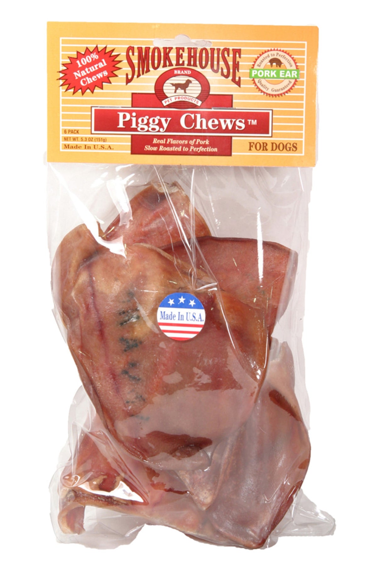 Smokehouse USA Made Pig Ears vinyl bag 6pk