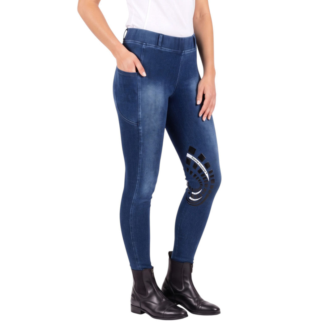Equine Couture Ladies Denim Silicon Knee Patch Tights with Phone Pocket