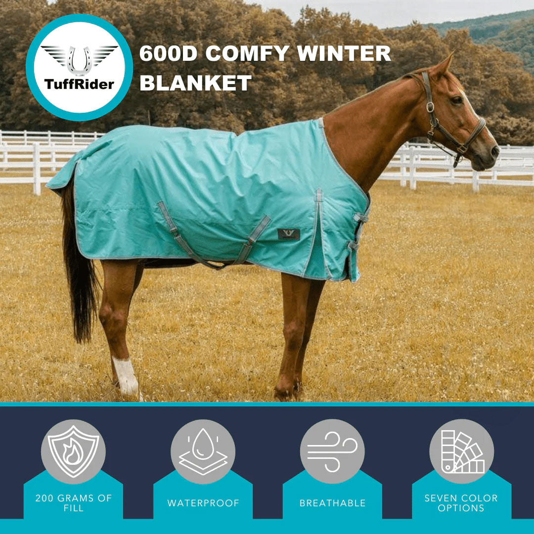 TuffRider 600 D Comfy Winter Ripstop Turnout Blanket Medium Weight 200 GSM Standard Neck