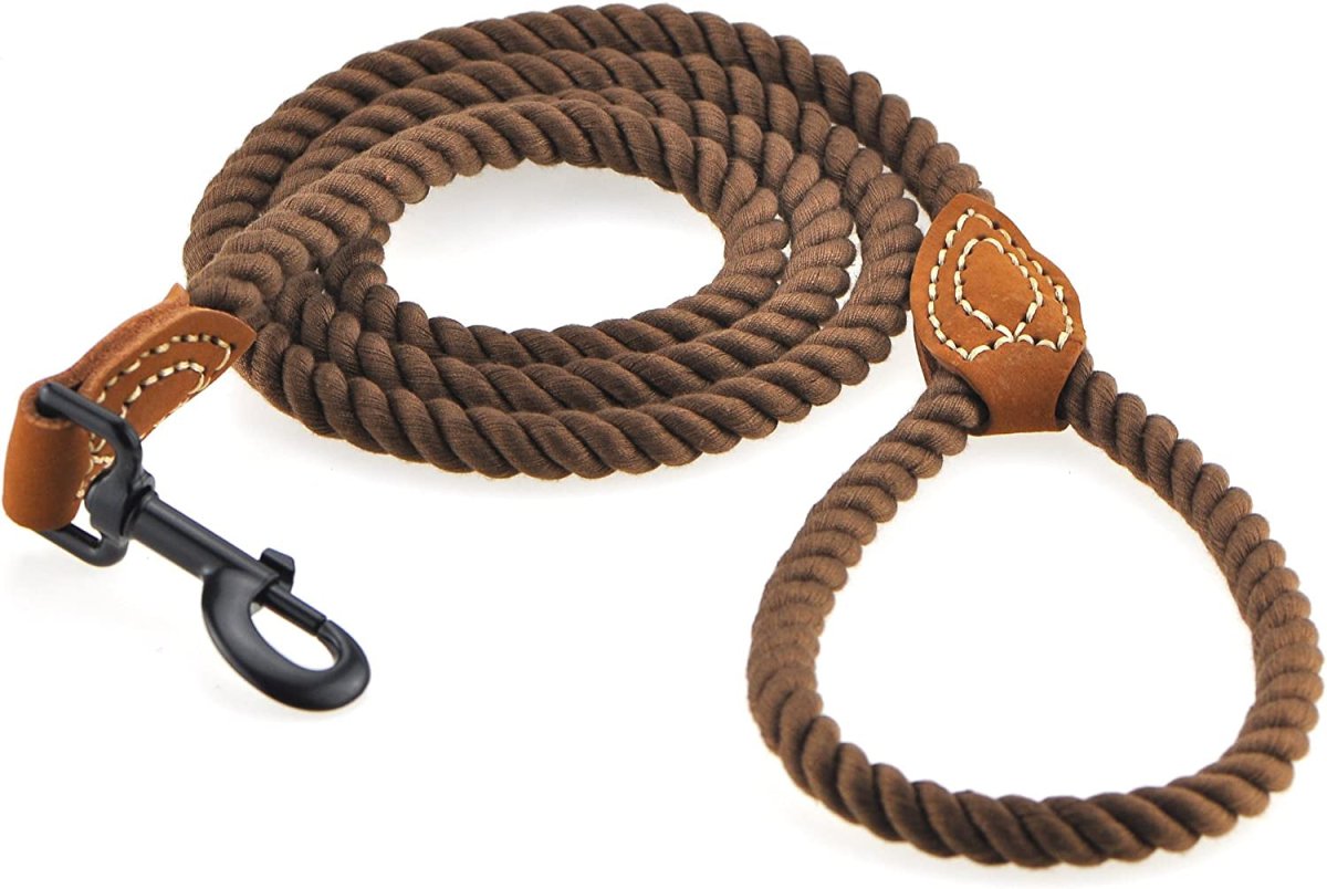 4 feet rope dog leash with leather handle