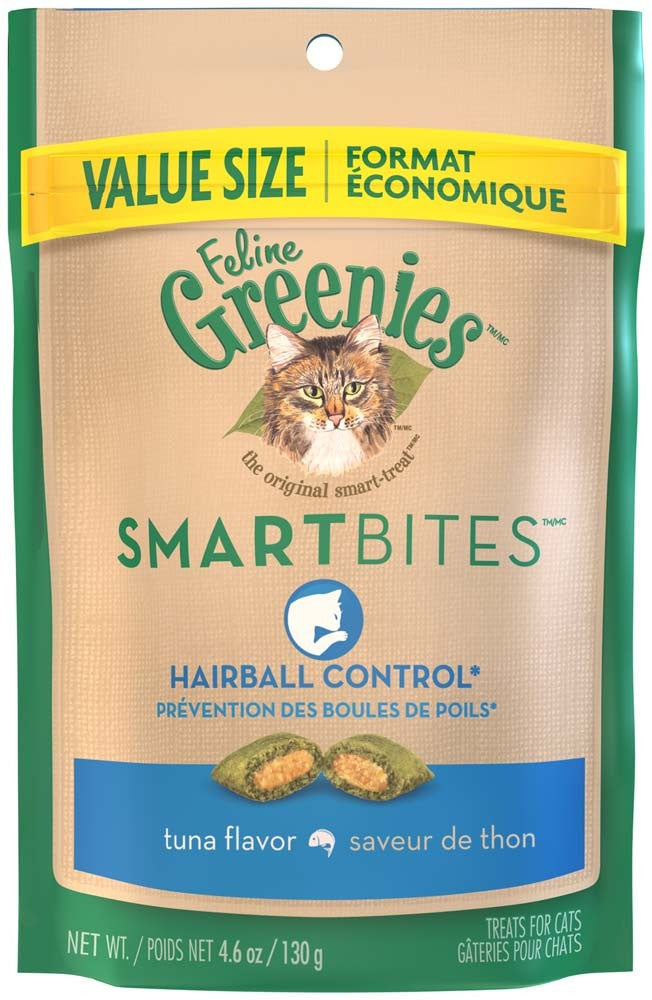 FELINE GREENIES SMARTBITES Hairball Control Tuna Flavor Cat Treats 4.6oz