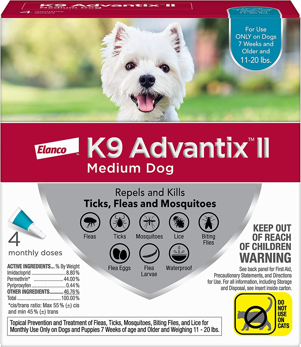 K9 Advantix II Flea, Tick & Mosquito Protection Medium Dog 11-20lbs 4pk