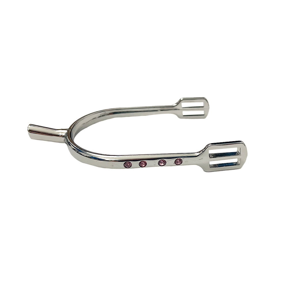 TuffRider Aluminum Bling Spurs With Strap- Pink Crystals- 15 mm