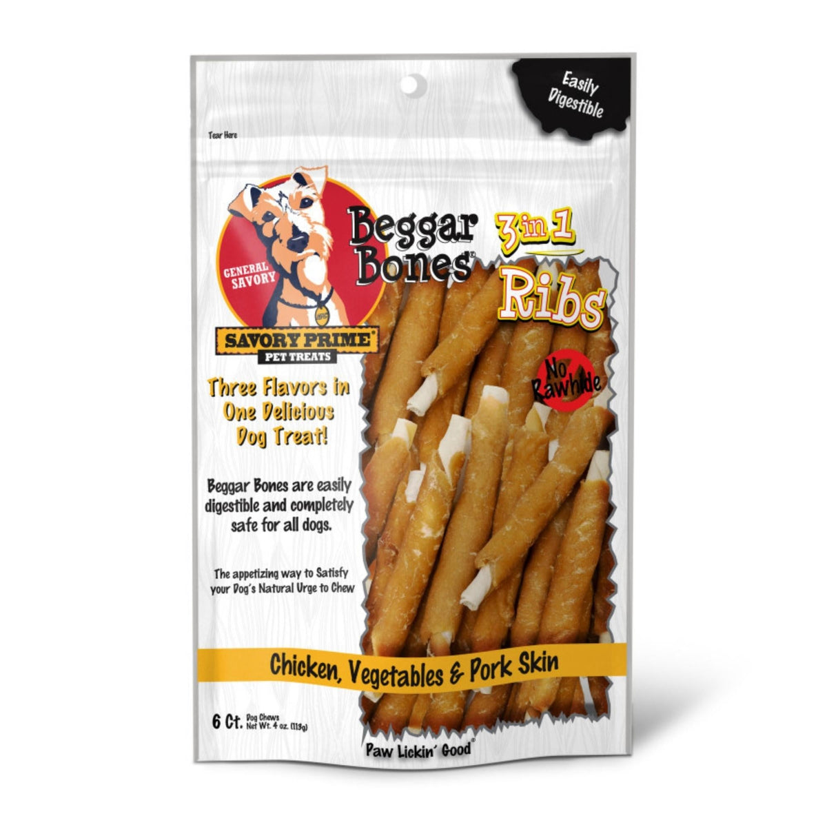 Savory Prime Beggar Bone 3in1 Ribs Dog Treat Chicken, Vegetable & Pork, 1ea/6 ct Default Title