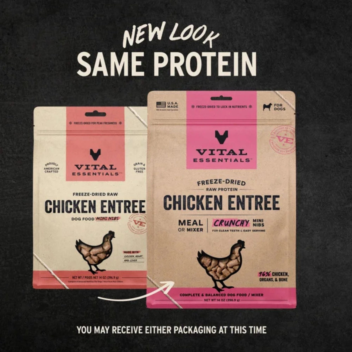 Vital Essentials Dog Freeze-Dried Raw Grain Free Chicken Entree Mini Nibs 14oz.