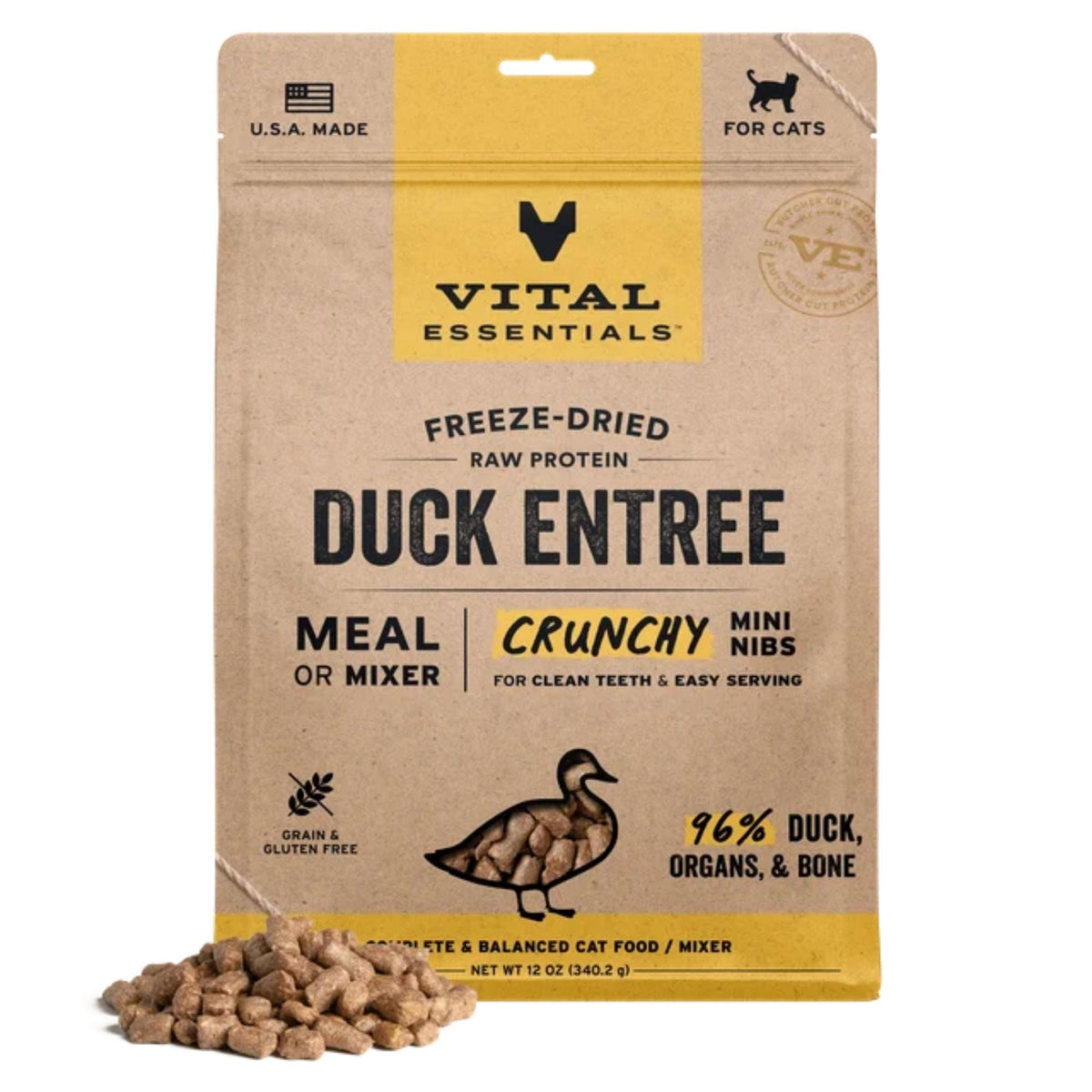 Vital Essentials Cat Freeze-Dried Raw Grain Free Duck Entree Mini Nibs 12oz.