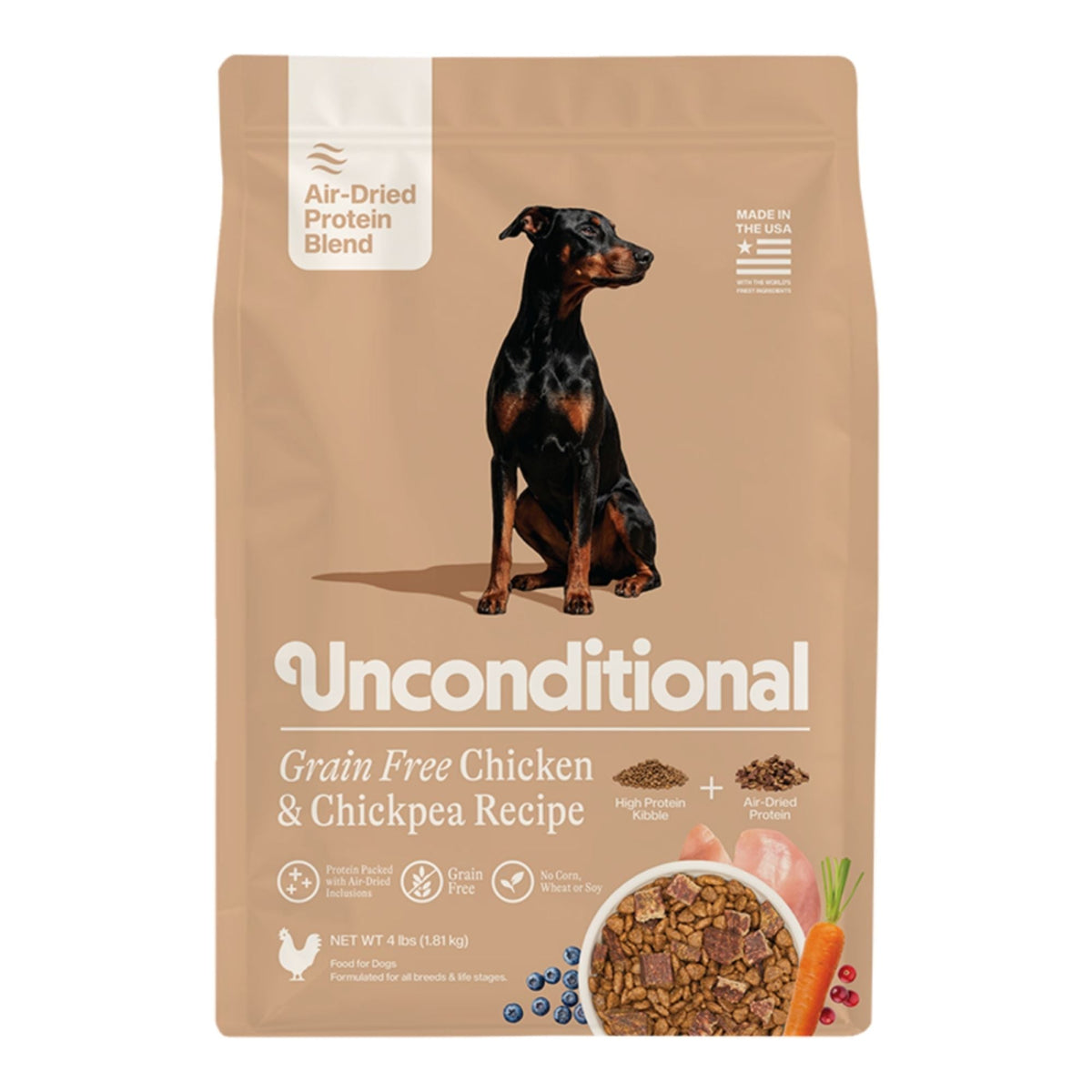 Unconditional Dog Air - Dried Grain Free Protein Blend Chicken & Chickpea 4lbs.