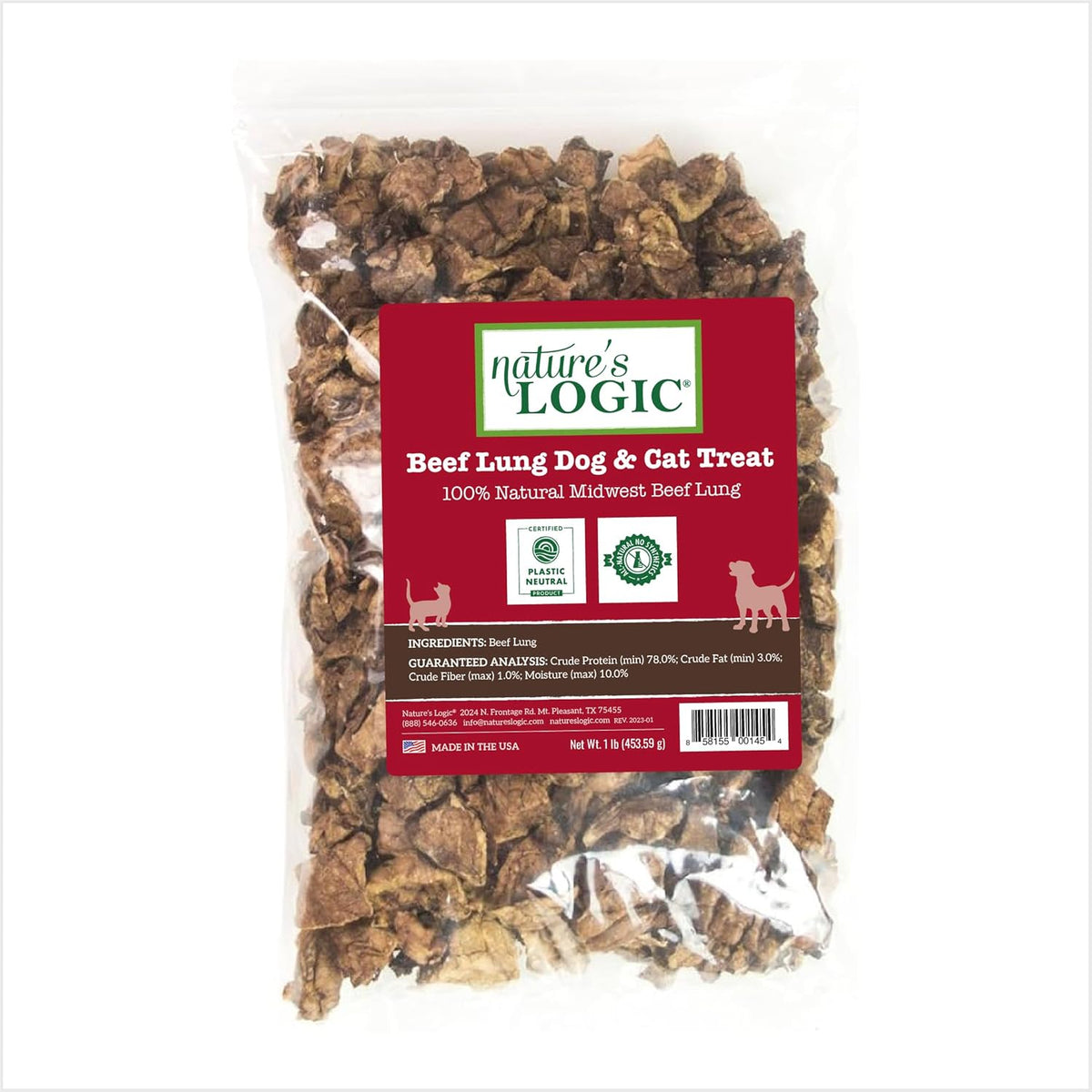 Natures Logic Dog Beef Lung Treat 1lb