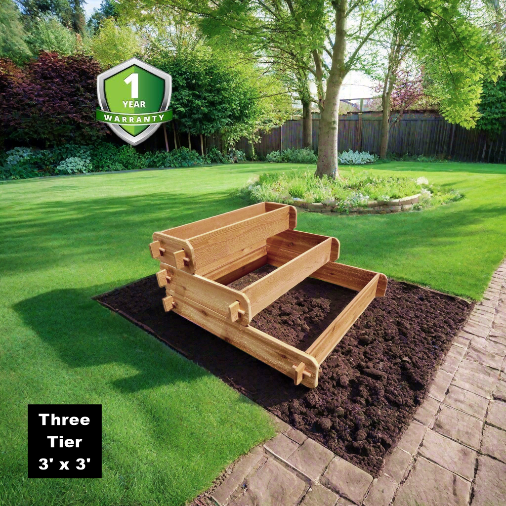 Timberlane Gardens Raised Garden Bed Kit 3 Tiered Pyramid (1x3 2x3 3x3) Select Cedar Elevated Planter