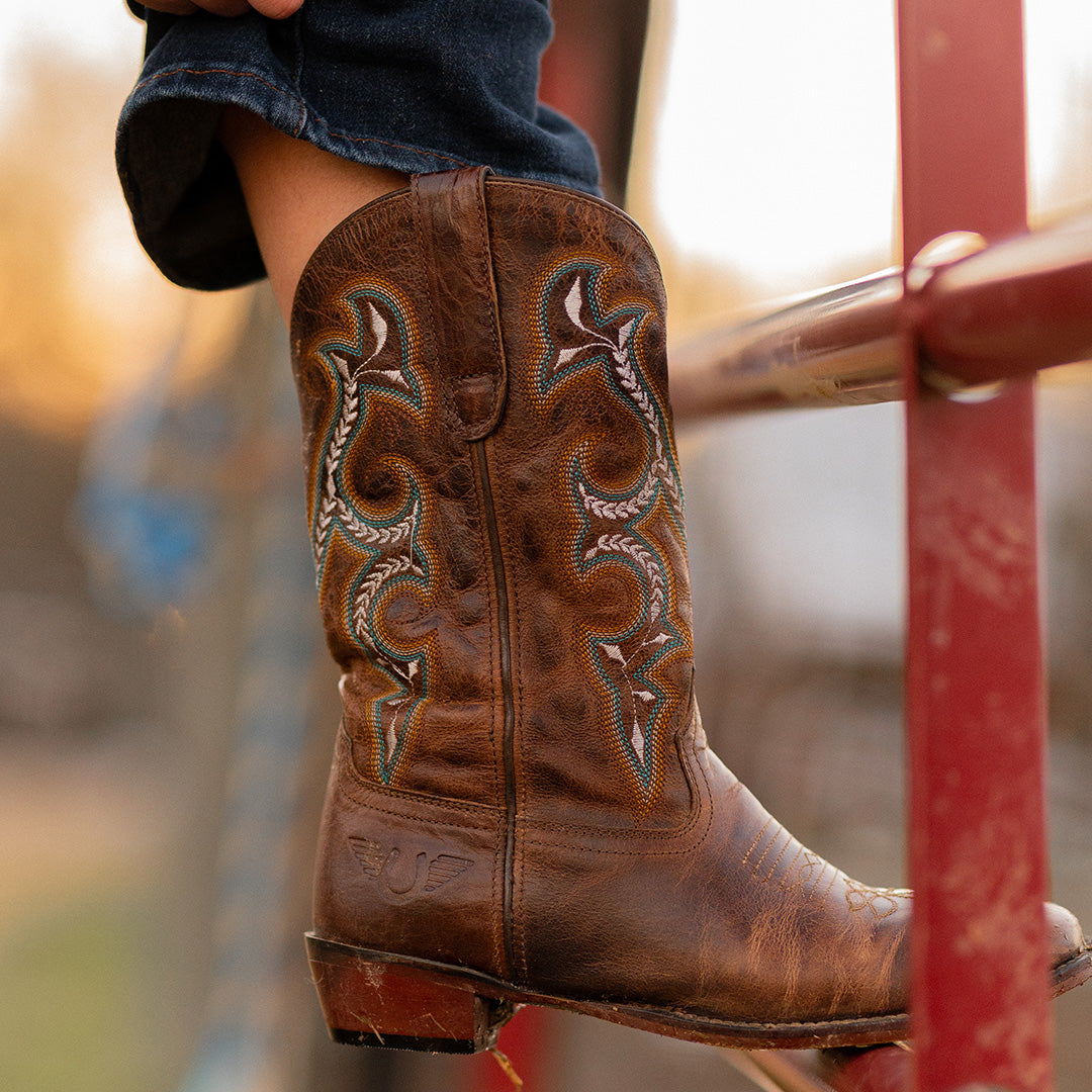 TuffRider Women Jenny Embroidered Leather Square Toe Western Boots