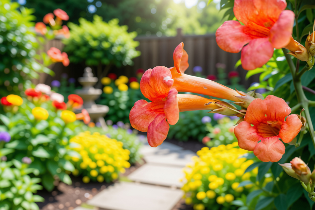 Flame Orange Trumpet Vine Live Plant in 4-Inch Starter Pot – Campsis radicans
