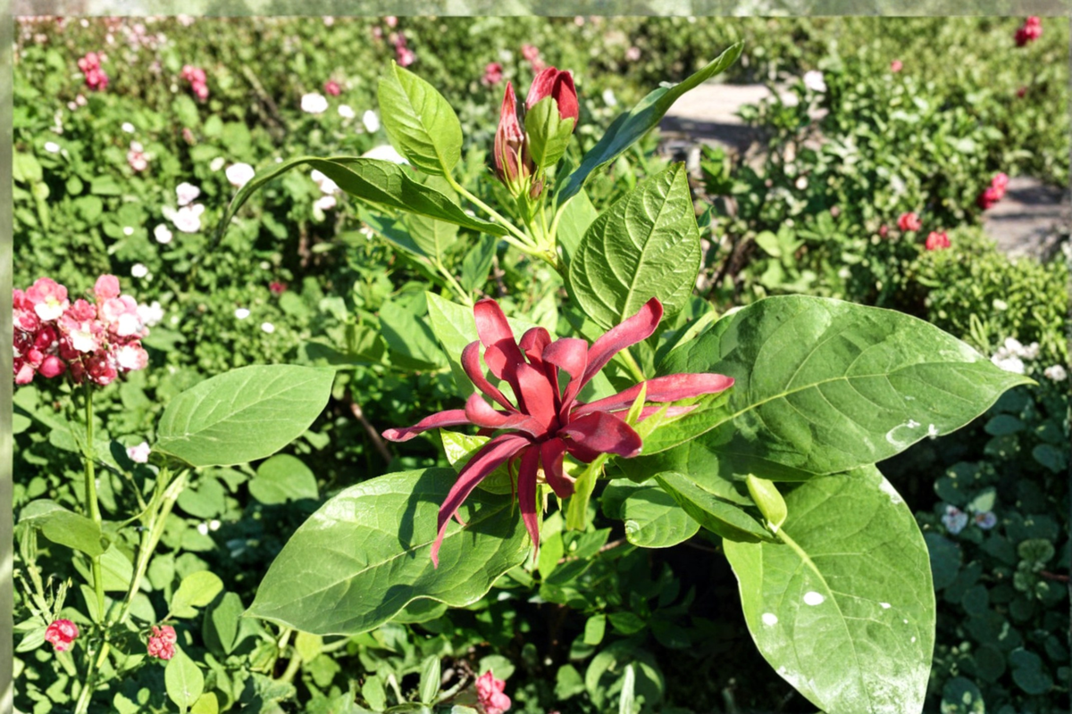 Carolina Allspice Live Plant - 2 Gallon Pot, Burgundy Flowers, Native Shrub, Calycanthus floridus for Garden Landscape