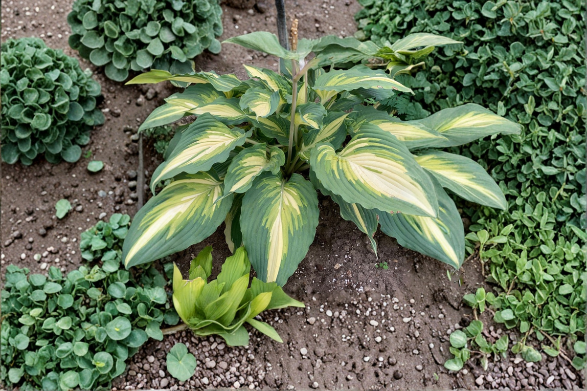 Love Story Hosta Plant in 3-Inch Pot, Variegated Green and Yellow Foliage, Shade Perennial, Garden Border, Container Foliage