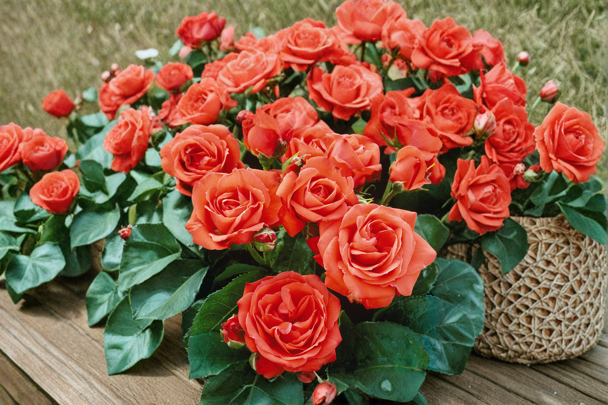 Impatiens Floribunda Rose Bush 1 Gal Live Plant Orange Red Flowering Shrub for Garden Landscape