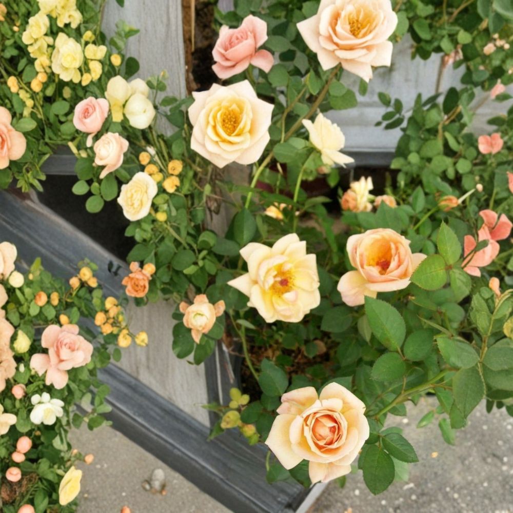 Southern Peach Rose Live Plant | 5 Gallon Miniature Rose | Apricot Yellow Blooms