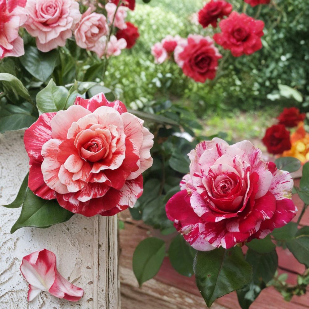 Scentimental Floribunda Rose – Rosa Hybrid Live Plant | 1 Gallon | Red & Cream Striped Fragrant Blooms