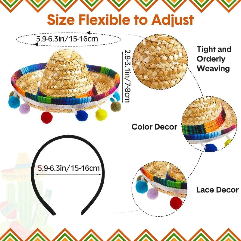 Mexican Mini Hat Headband Party Festival Pet Costume Cute Cat Dog Small Hat Adjustable Holiday Outfit Fun Halloween Birthday