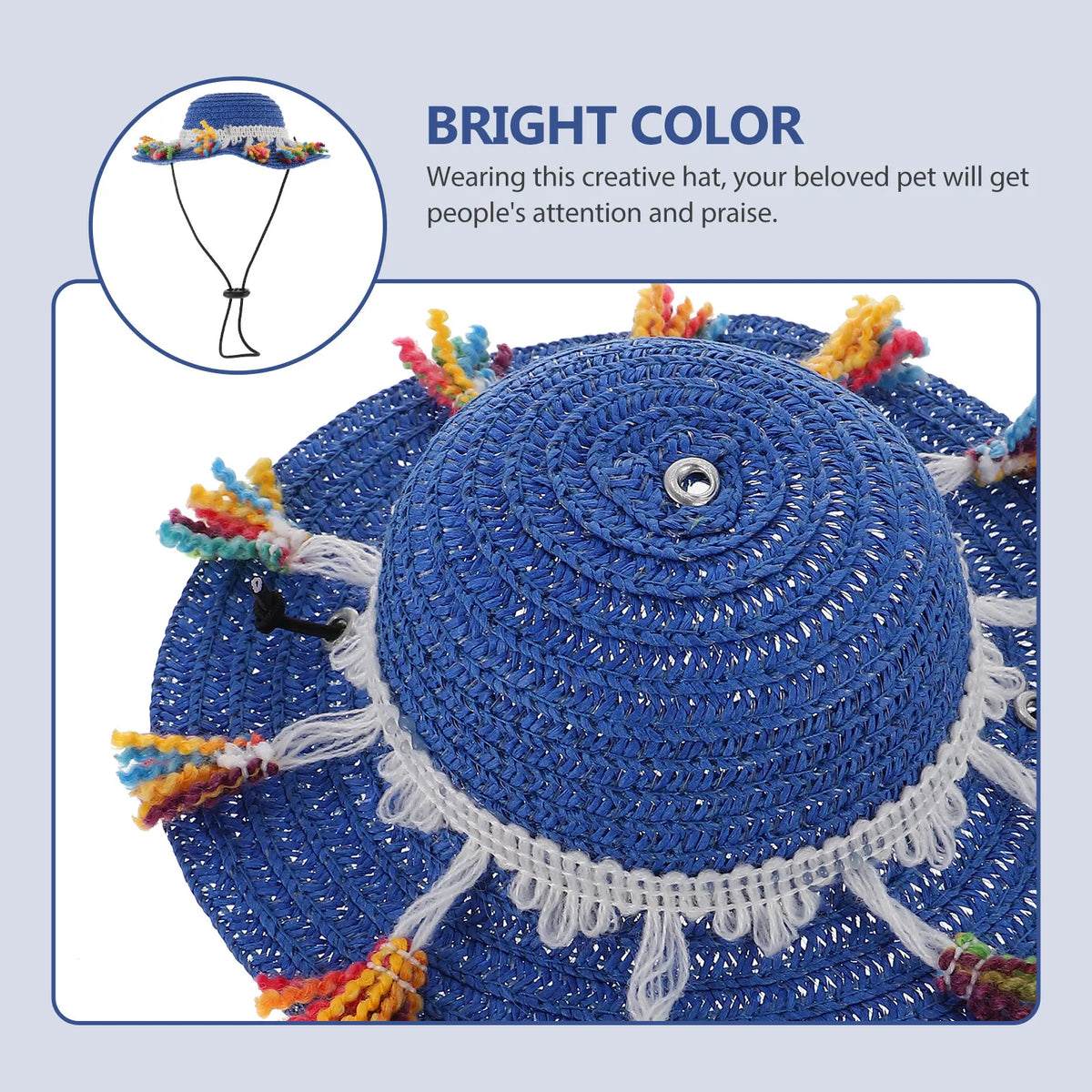 Stylish Lightweight Dog Straw Hat Pet Costume Hat for Photos Parties Daily Wear Adjustable Comfortable Sombrero Head Decor