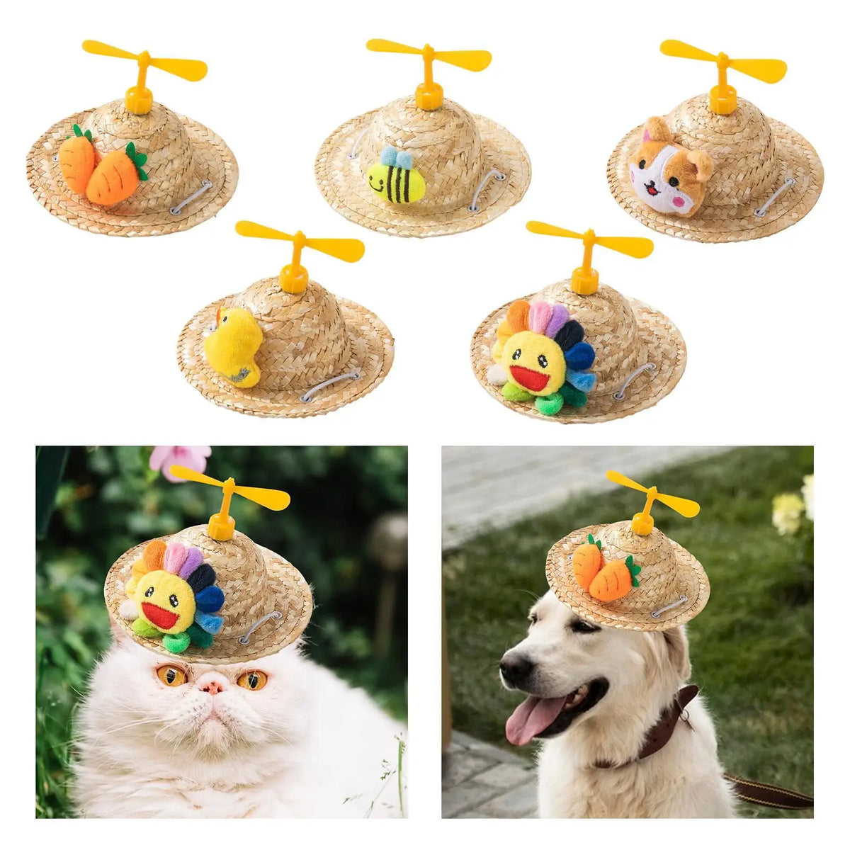 Pet Straw Hat Cute Party Dress up Adjustable Chin Strap Dog Hat Pets Accessory Pet Costume Hat for Outdoor Sports Summer Walking