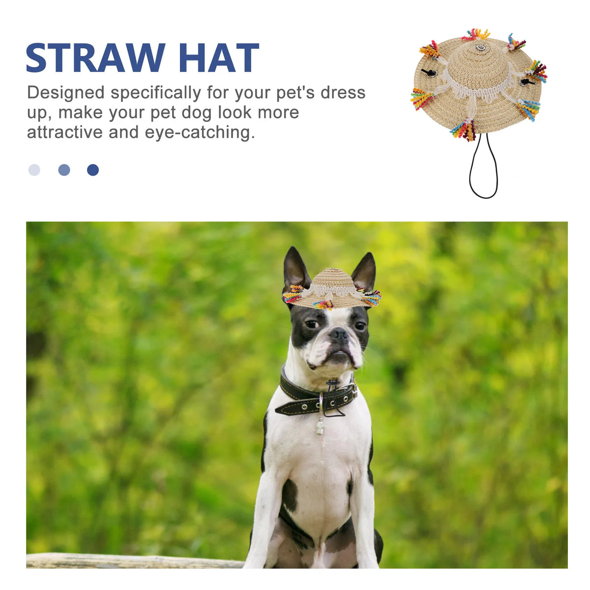 Stylish Lightweight Dog Straw Hat Pet Costume Hat for Photos Parties Daily Wear Adjustable Comfortable Sombrero Head Decor