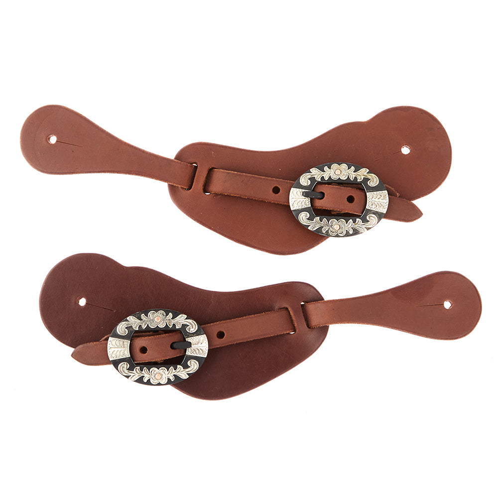 WD-CSSO-34 Mens Heavy Oiled Cowboy Spur Straps With Floral Buckles