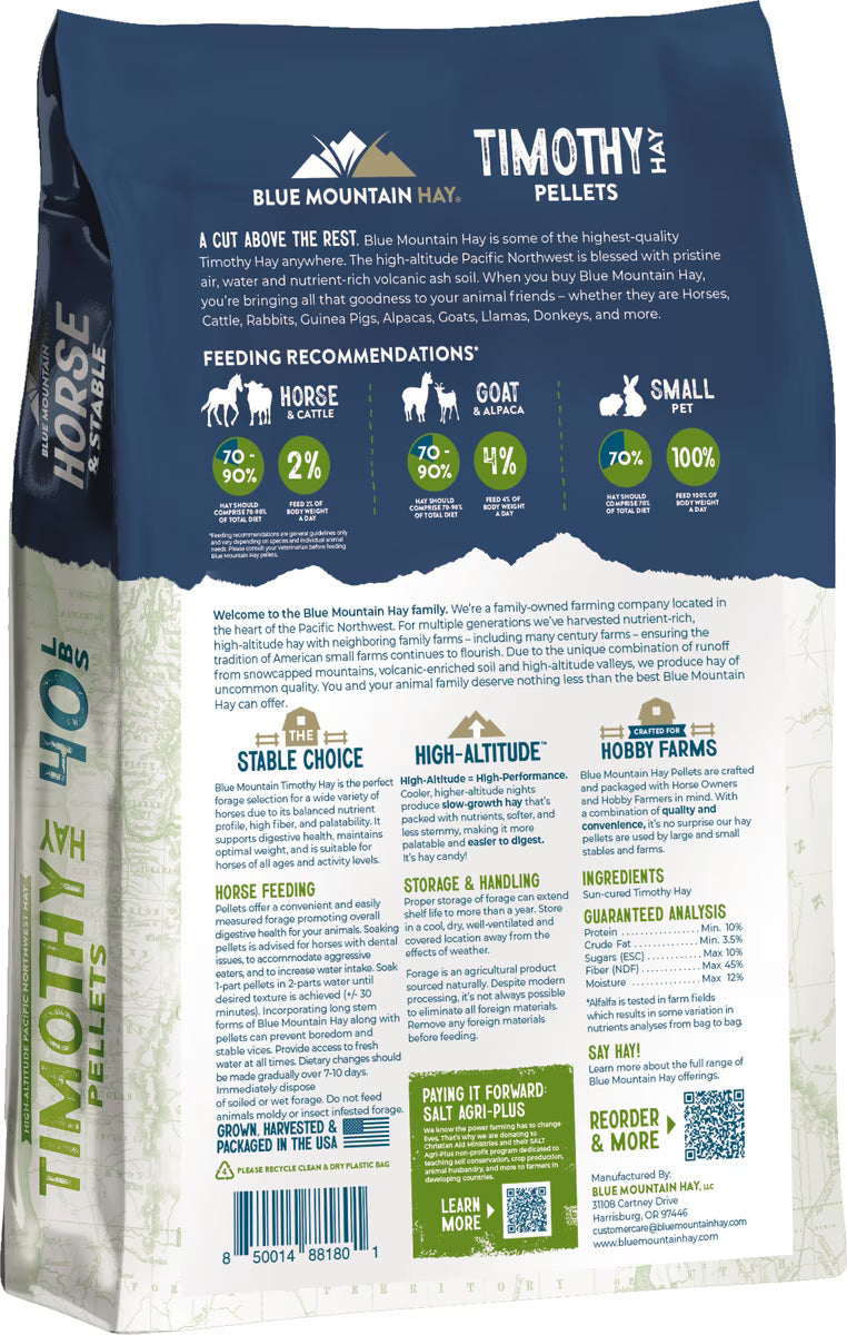 Blue Mountain Hay High-Altitude Timothy Hay Pellets Horse Feed, 40-lb