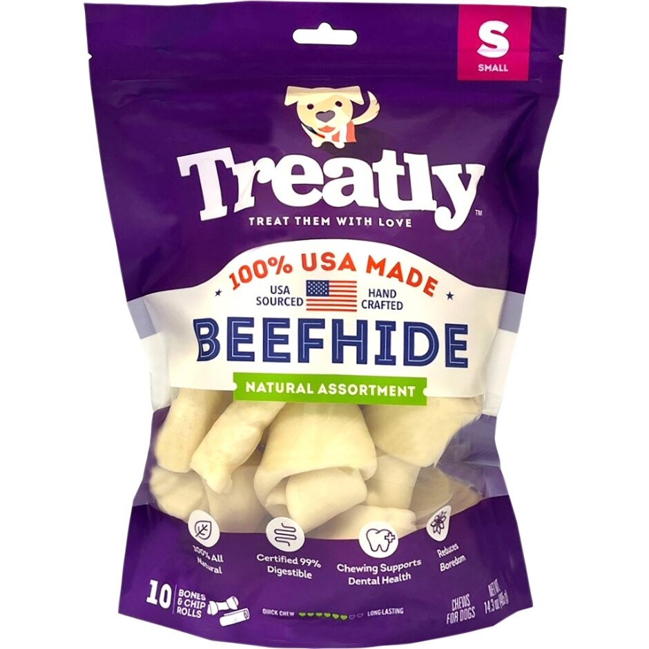 Treatly 100% USA Beefhide Bones & Rolls Natural Small-10 Pk