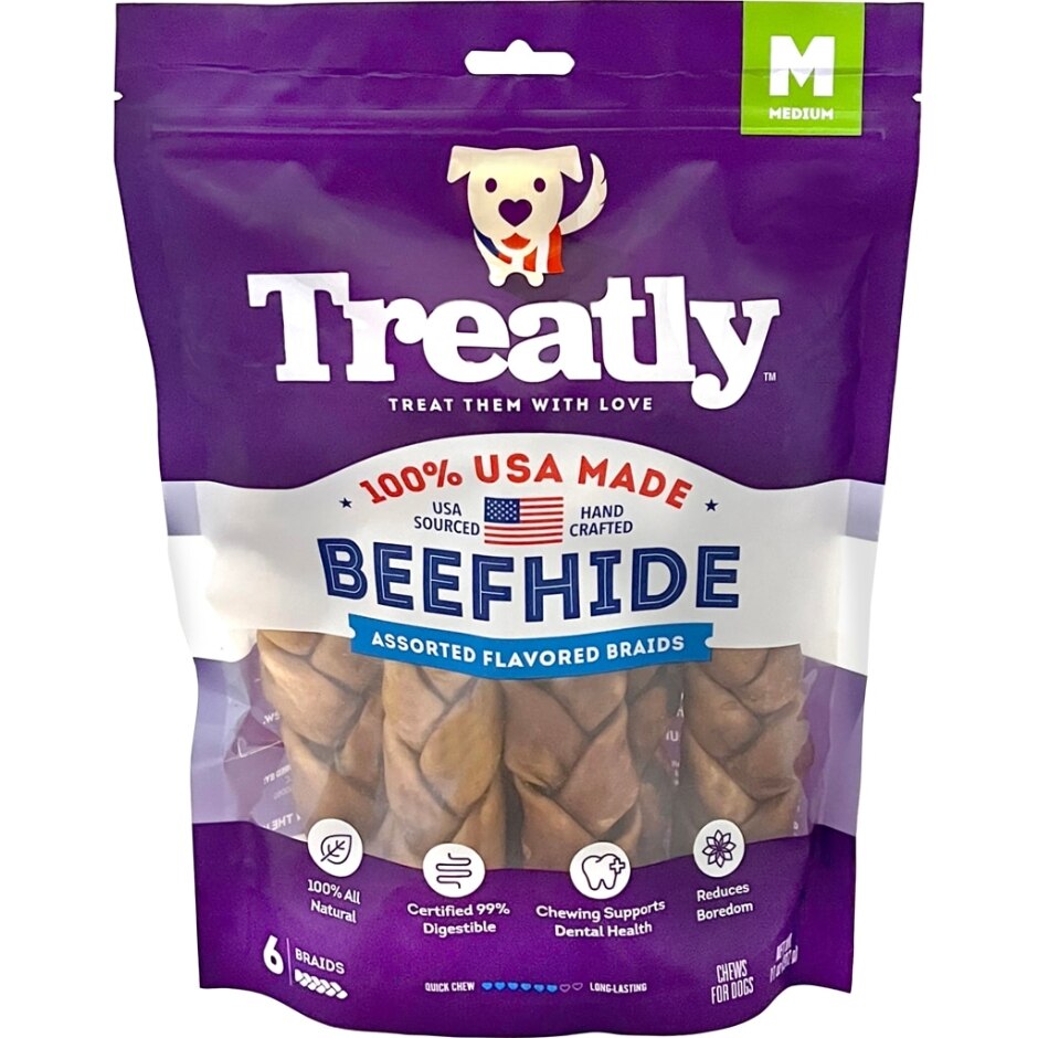 Treatly 100% USA Beefhide Braids Chicken/Beef 7in. -6 Pk