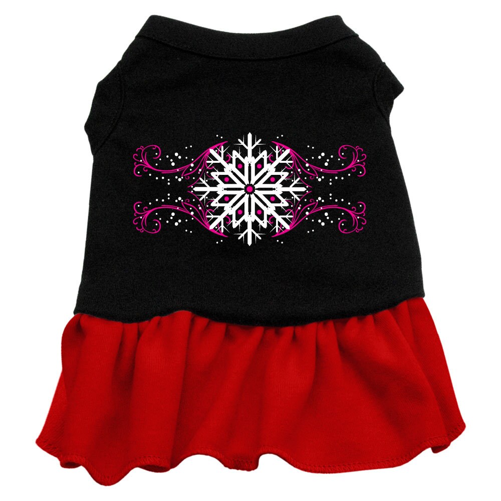 Winter Pet Dress Screen Printed, "Pink Snowflake"