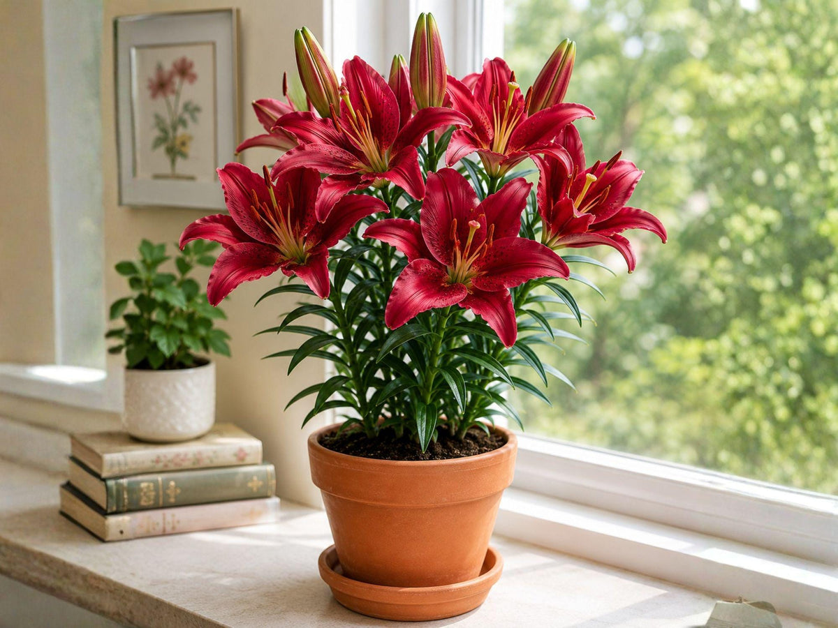 Red Country Oriental Lily Bulbs – Crimson Lilium orientalis Hardy Perennial Flower for Borders & Gardens