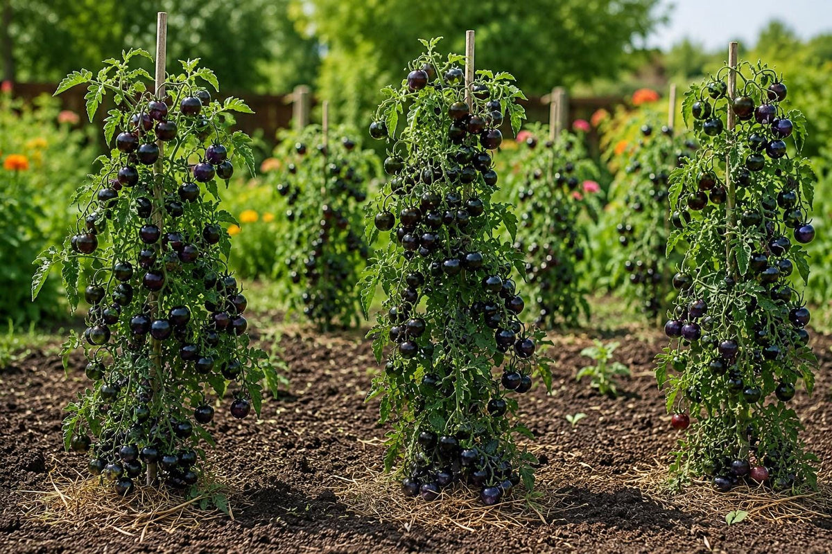 European Black Cherry Tomato Seeds - 100pcs Heirloom Non-GMO Solanum lycopersicum for Container and Garden Growing
