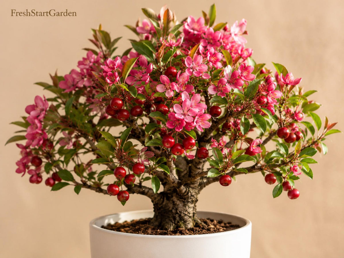 Roselow Crabapple Rooted Plant – Malus spp. Flowering Wildlife Tree with White Blossoms and Red Fruit for Zones 4-9