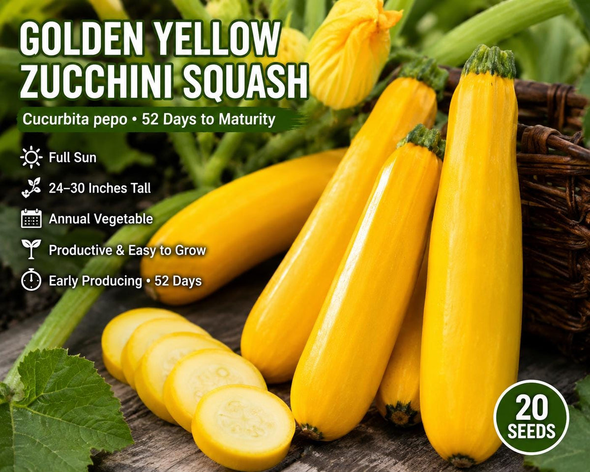 Golden Yellow Zucchini Squash Seeds – Cucurbita pepo, Bright Yellow Summer Vegetable for Home Gardens