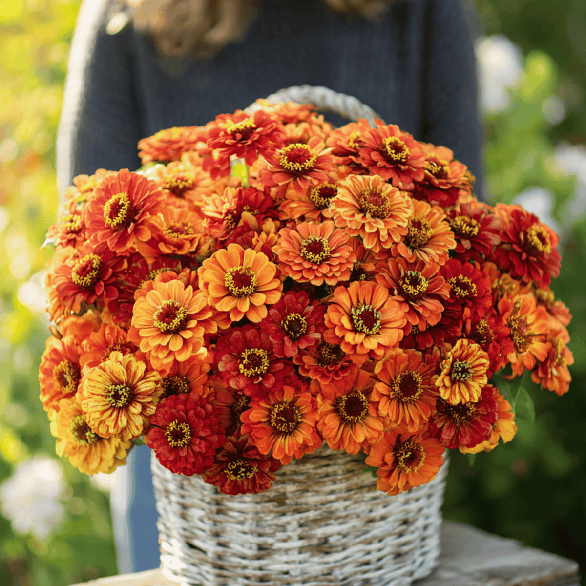 Oriole Zinnia Seeds – 50 Heirloom, Open Pollinated, Bright Orange & Red Blooms, Butterfly & Bee Attractant, 30-Inch Stems