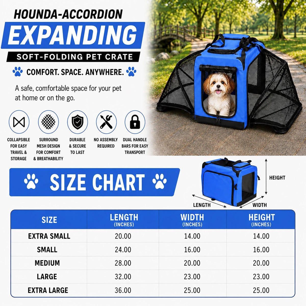 Pet Life ® 'Hounda Accordion' Metal Framed Soft-Folding Collapsible Dual-Sided Expandable Pet Dog Crate