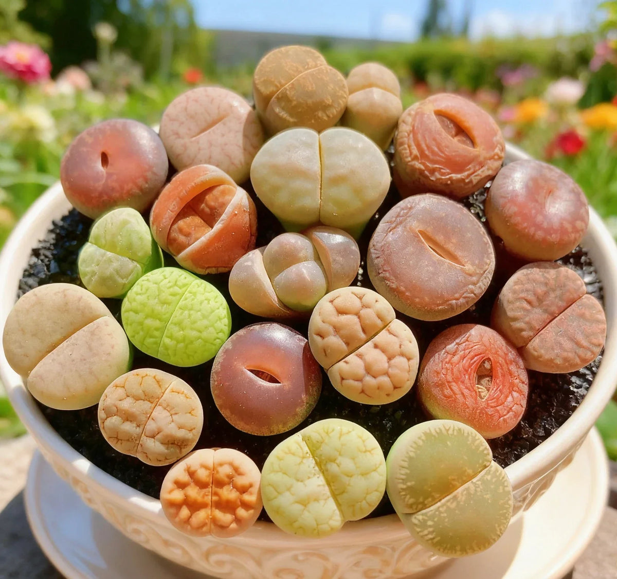 Lithops Succulent Bare Root | Rare Living Stones | Cluster of Multiple Heads | Mesembryanthemum crystallinum