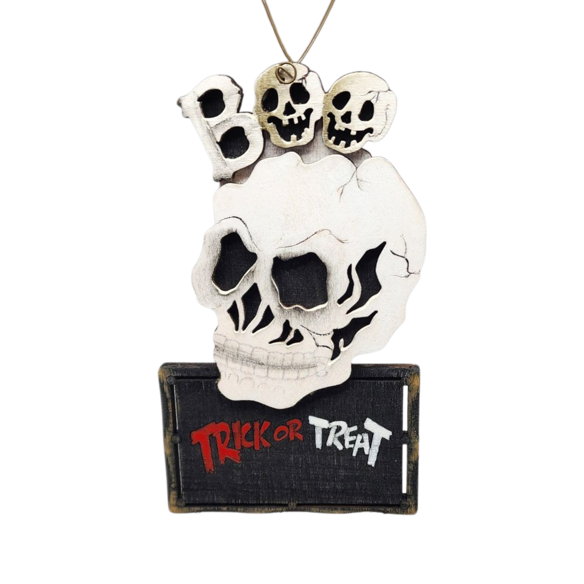 Wooden Halloween Ornament - Skull