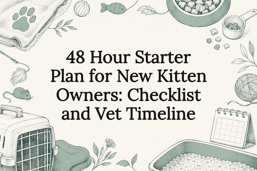 Kitten care checklist title card with supplies