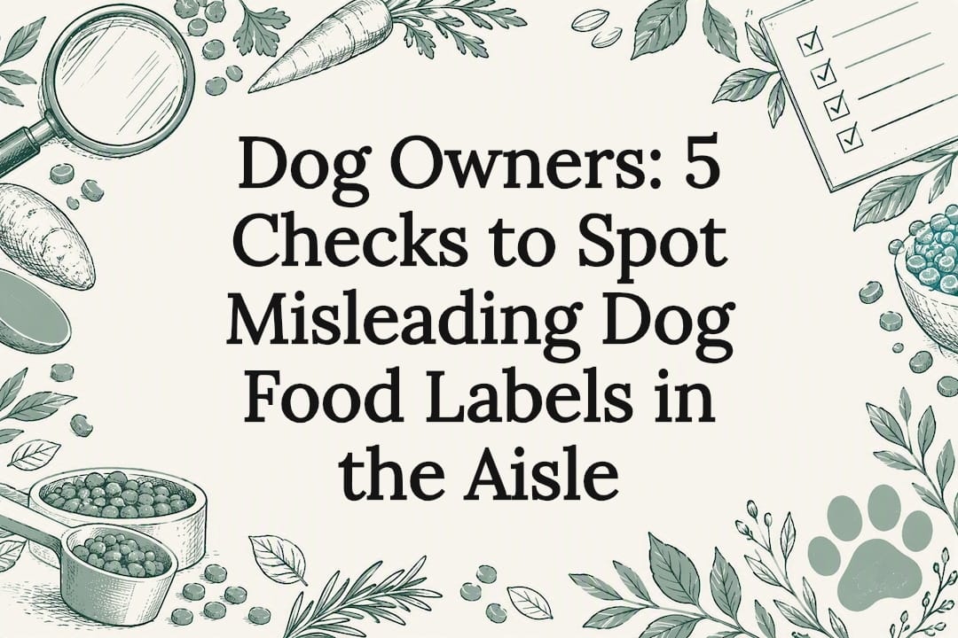 Decorative dog food label checking title card