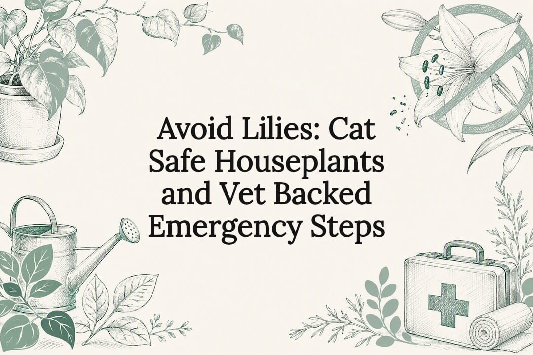 Illustrated cat-safe houseplant warning title card