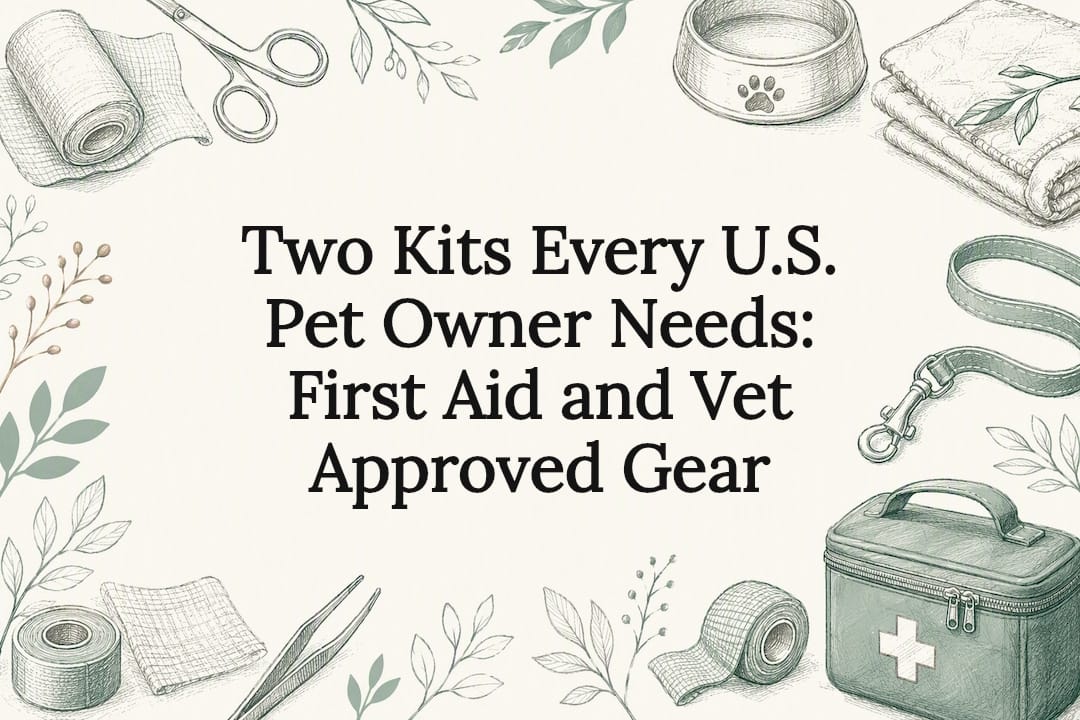 Pet first aid kit title card illustration