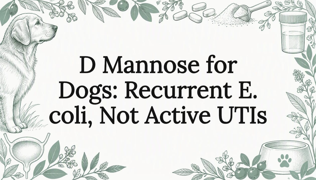 Sketch-framed title card about D-mannose for dogs