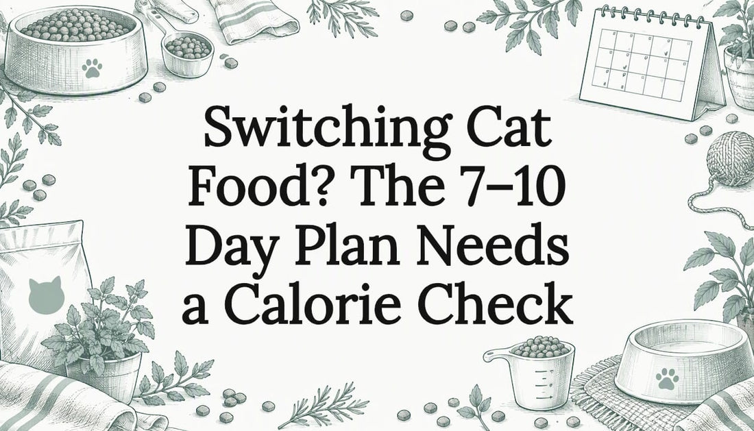 Illustrated cat food transition title card