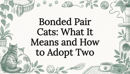 Hand-drawn paired cats framing a clear title area